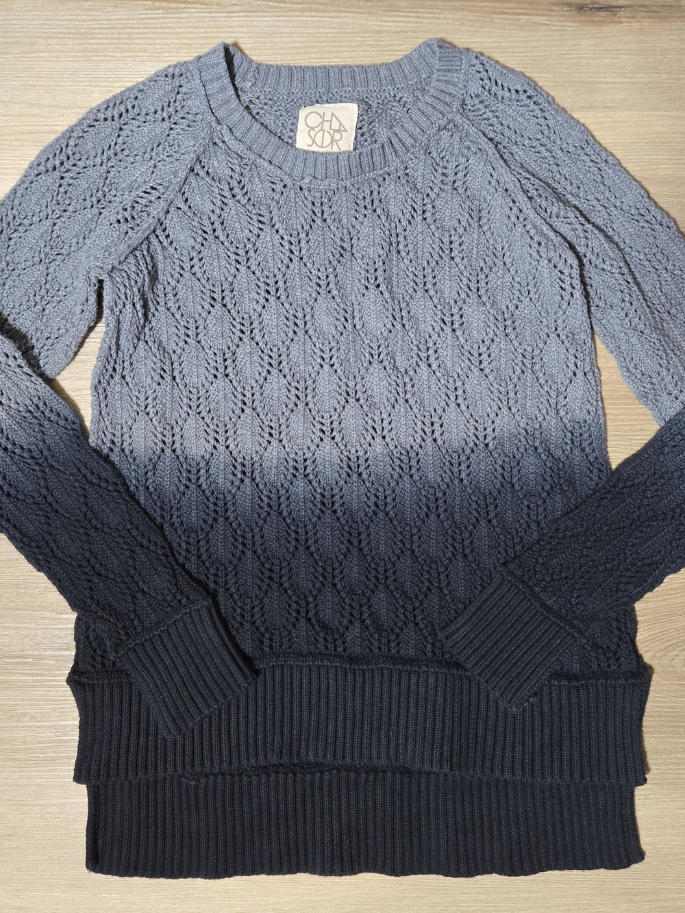 Chaser Ombre Gray Cable Knit Crewneck Sweater